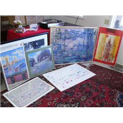 Lot of 6 framed prints: 2 periodic table prints- one for fruits and nuts, other for vegetables- ; pr