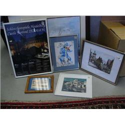 Lot of 5 framed prints: double-matted print by Byron Birdsall- 1981 winter scene of mountains, strea
