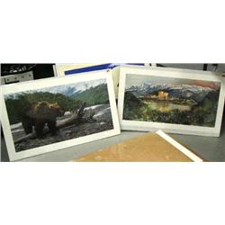Lot of 2 shrink wrapped prints: grizzly bear by Jim Beaudoin; print 7 of 950 of Anchorage city line 