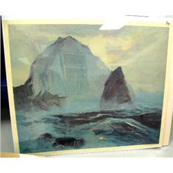 Shrink wrapped Syndey Laurence print "Cape St. Elias"- copyrighted 1970 by National Bank of Alaska (