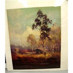 Shrink wrapped Sydney Laurence print of a woman in a cabin, lake, and mountain scene (53)