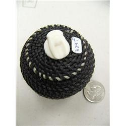 Baleen basket by Carl Hank with ivory lid of walrus head mount, also has white baleen- approx. 2-3/4