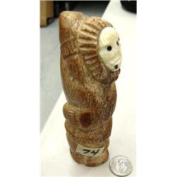 Bone carving of Native with ivory face and baleen eyes- 6-1/8" tall (2)