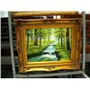 Image 4 : Lot of 3 oil paintings in beautiful gold frames: trees; houses and sidewalk; trees and stream (8888)