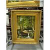 Image 4 : Lot of 3 oil paintings in beautiful gold frames: trees; sunset on a beach; trees and stream (8888)
