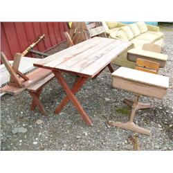 2 antique children's school desk; picnic table and 2 benches (81)