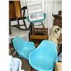 Image 5 : Furniture: rocking chair, round table, 1960's blue chairs, VHS tapes, VHS tape holder, various house