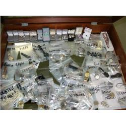 Entire case of watches, jewelry, earrings, rings, pearls (78)