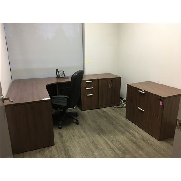 MODERN MOCHA FINISH 4PCS OFFICE DESK SET WITH OFFICE CHAIR