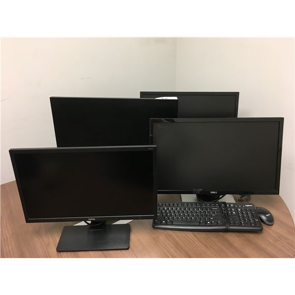 GROUP OF 4 ASSORTED COMPUTER MONITORS/2 KEYBOARDS AND 2 MOUSES