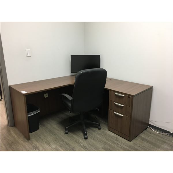 MODERN MOCHA FINISH 2PCS OFFICE DESK SET WITH OFFICE CHAIR AND ACER 28" MONITOR