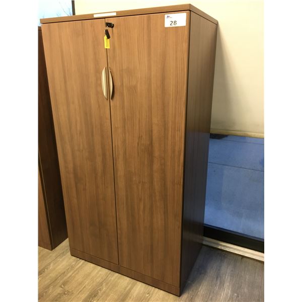 MODERN MOCHA FINISH 2 DOOR OFFICE STORAGE CABINET-APPROX 3FT ACROSS X 2FT DEEP X 5FT TALL