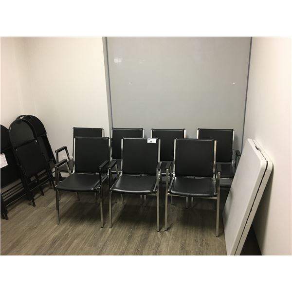 7 CHROME & BLACK CLIENT CHAIRS/5 BLACK FOLDING CHAIRS AND 1 FOLDING UTILITY TABLE