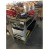 Image 1 : METAL & WOOD ROLLING WORK TABLE AND CONTENTS - APPROX 4 1/2FT ACROSS X 3FT HIGH X 2FT DEEP