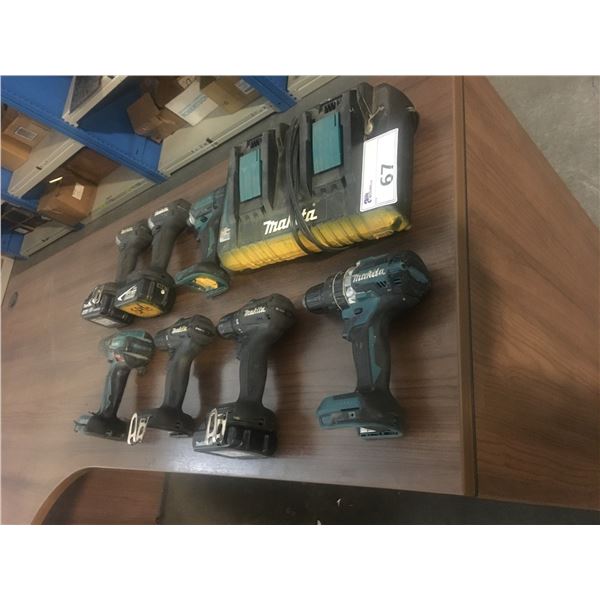 MAKITA 11PCS. CORDLESS DRILL/IMPACT DRIVER SET-4 DRILLS, 3 IMPACTS, 3 BATTERIES & 1 DOUBLE CHARGER