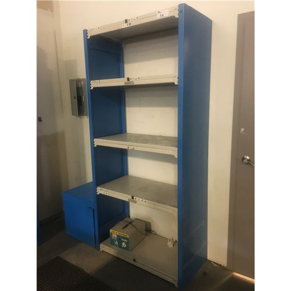 1 BLUE & GREY SHELF RACKING UNIT WITH CRYOPAK BOX/TRANSFORMER & ANTI-FATIGUE MAT