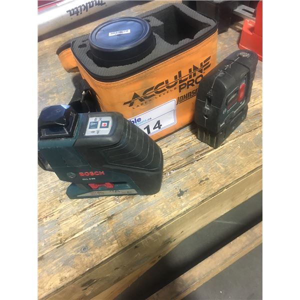 GROUP OF 3 LASER LEVELS- 1 ACCULINE PRO AND 2 BOSCH