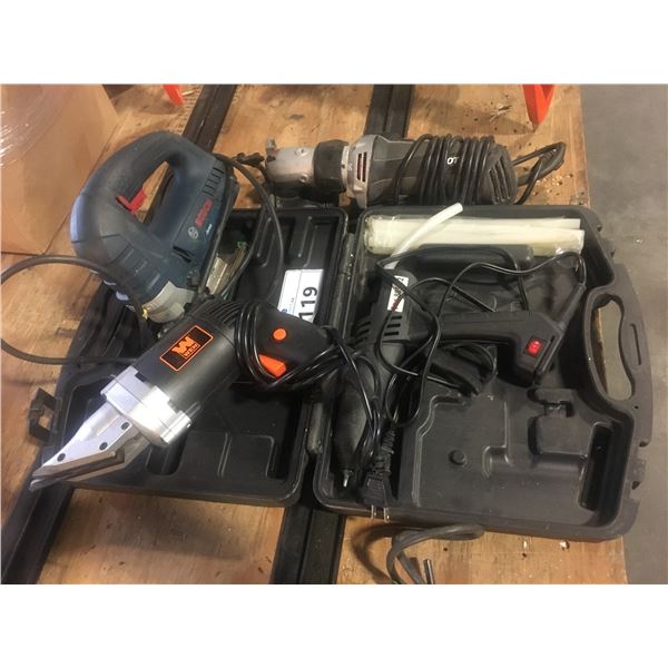 GROUP OF 4 POWER TOOLS-GLUE GUN, SHEAR, JIGSAW AND ROTOZIP