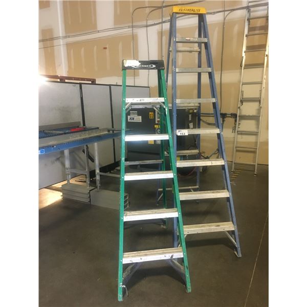 2 FEATHERLITE FIBREGLASS & ALUMINIUM STEP LADDERS - 6FT & 8FT