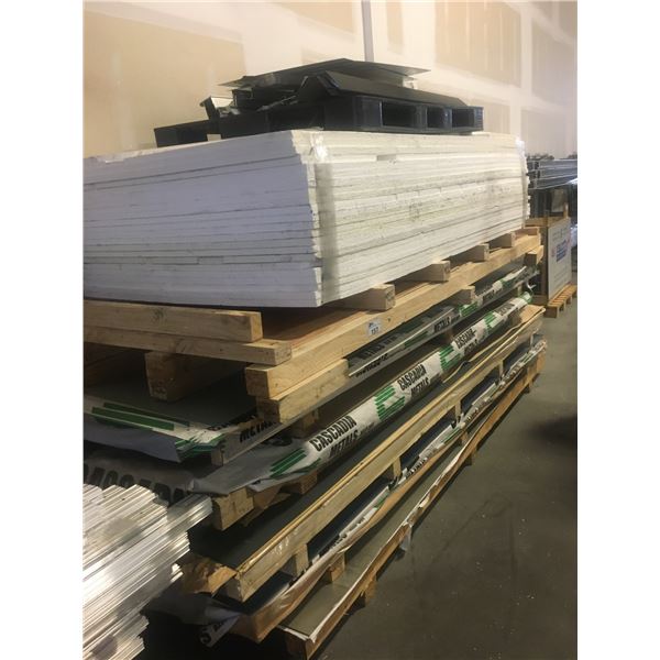 PALLET OF 4FT X 10FT ALUMINIUM SHEETS & BLACK PALLET OF ASSORTED ALUMINIUM FLAT BAR