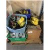 Image 1 : PALLET OF ASSORTED ITEMS-CASTORS, LOAD STRAPS, ALUMINIUM DOOR/WINDOW HARDWARE, ETC