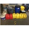 Image 1 : GROUP OF JERRY CANS, PROPANE CYLINDERS, BARREL, GARBAGE CAN, ETC