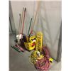 Image 1 : GROUP OF SHOP ITEMS-MOP BUCKET, EXTENSION CORDS, BROOMS, ETC