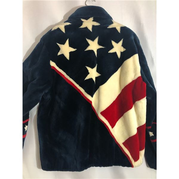 One of Kind Sheared Mink Fur Jacket Dyed Red, White & Blue with the American Flag