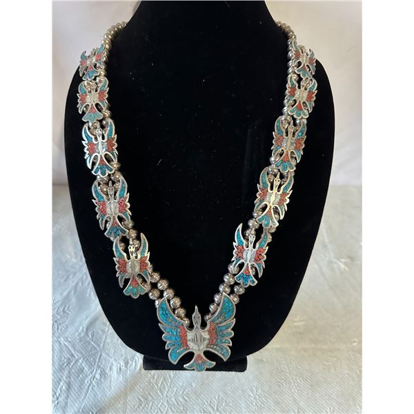 Navajo Peyote Bird Squash Blossom Necklace