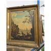 Image 1 : Framed Oil On Board "Vintage Seaside Scene" - 24 x 30 - Frame Damaged