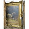 Image 1 : Ornately Framed Oil On Canvas "Sheep In The Chicken Pen" - 24 X 30 - Frame Damaged