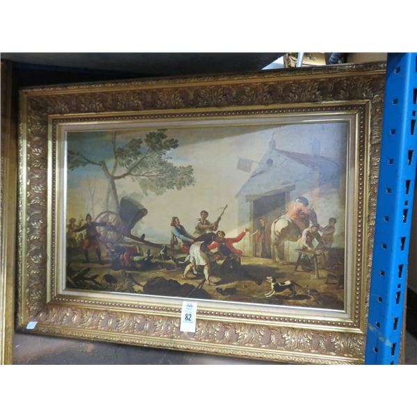 Ornately Framed Oil On Board  Horse Buggy Accident  - 24 x 30