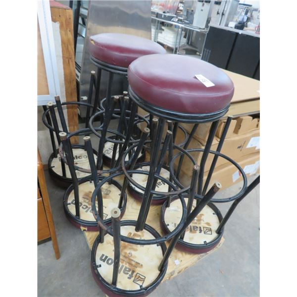 8-Maroon Padded Backless Bar Stools - 8 X $