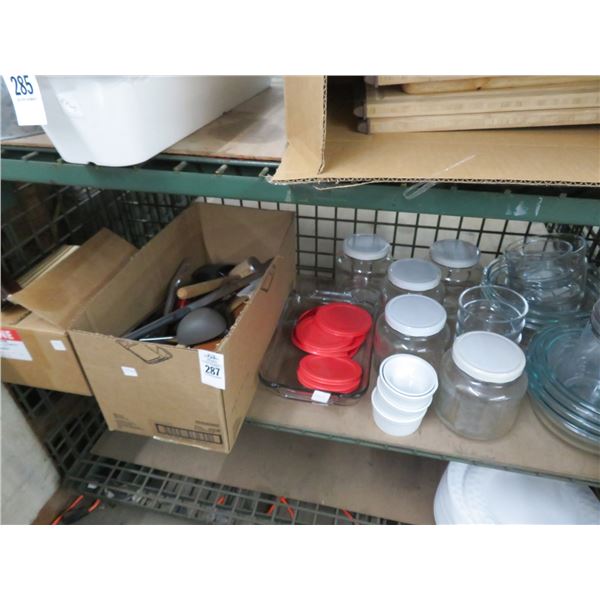 Glass Bowls/Jars/Bottles/Utensils, Plastic Bowls - 2 Shelves