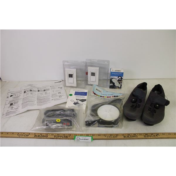 Speed Cycling Shoes - Size 43, (2) Leviton Digital Timer Switches , Training Wheels and Misc.