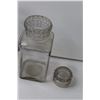 Image 3 : (2) 10" Clear Glass Candy Jars (One with no Lid, One w/Lid has Crack on Bottom As Pictured)