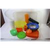 Image 1 : Tote of Plastic Cups - Plates - Bowls