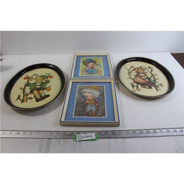 (2) Trays, (2) Framed Children Prints