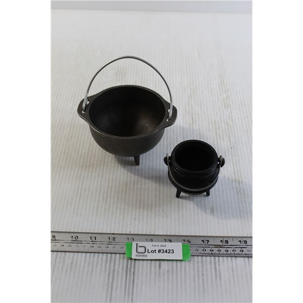 (2) Small Cast Iron Cauldrons - 5" and 2 1/2" Diameters