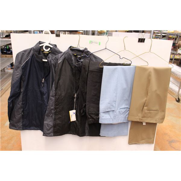 (2) Jackets, (3) Pairs of Pants - Sizes Vary, (1) Pair has Stains