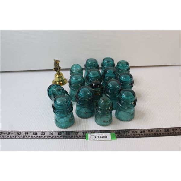 Assortment of Glass Insulators, Brass Bell