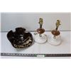 Image 1 : (2) Bedside Lamps, Fancy Ceramic Dish