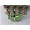 Image 2 : (4) Vintage Pottery Wine Goblets and Green Glass Dish