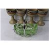 Image 3 : (4) Vintage Pottery Wine Goblets and Green Glass Dish
