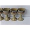 Image 4 : (4) Vintage Pottery Wine Goblets and Green Glass Dish