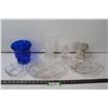 Image 1 : (2) Glass Serving Trays, Glass Bell, Glass Candleholder, Blue Vase, Apple Candy Dish, "wuv you" Figu
