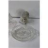 Image 2 : (2) Glass Serving Trays, Glass Bell, Glass Candleholder, Blue Vase, Apple Candy Dish, "wuv you" Figu