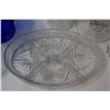 Image 3 : (2) Glass Serving Trays, Glass Bell, Glass Candleholder, Blue Vase, Apple Candy Dish, "wuv you" Figu