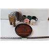 Image 1 : Elephant Plate/Napkin Holder, (5) Mugs, Bamboo Tray