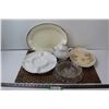 Image 1 : White Ceramic Serving Tray, (2) Glass Serving Bowl & Plate, White Teapot, (2) Made in England Tray/P
